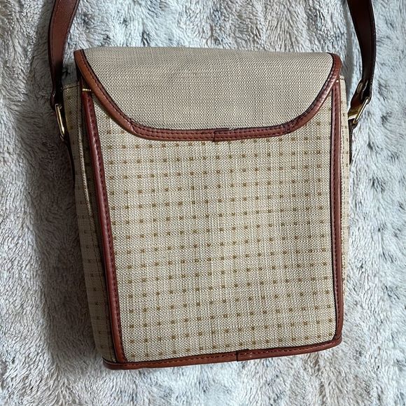 Vintage Toledano | Creme & Tan Gingham Pattern | Summer Picnic Crossbody Satchel - Picture 6 of 14